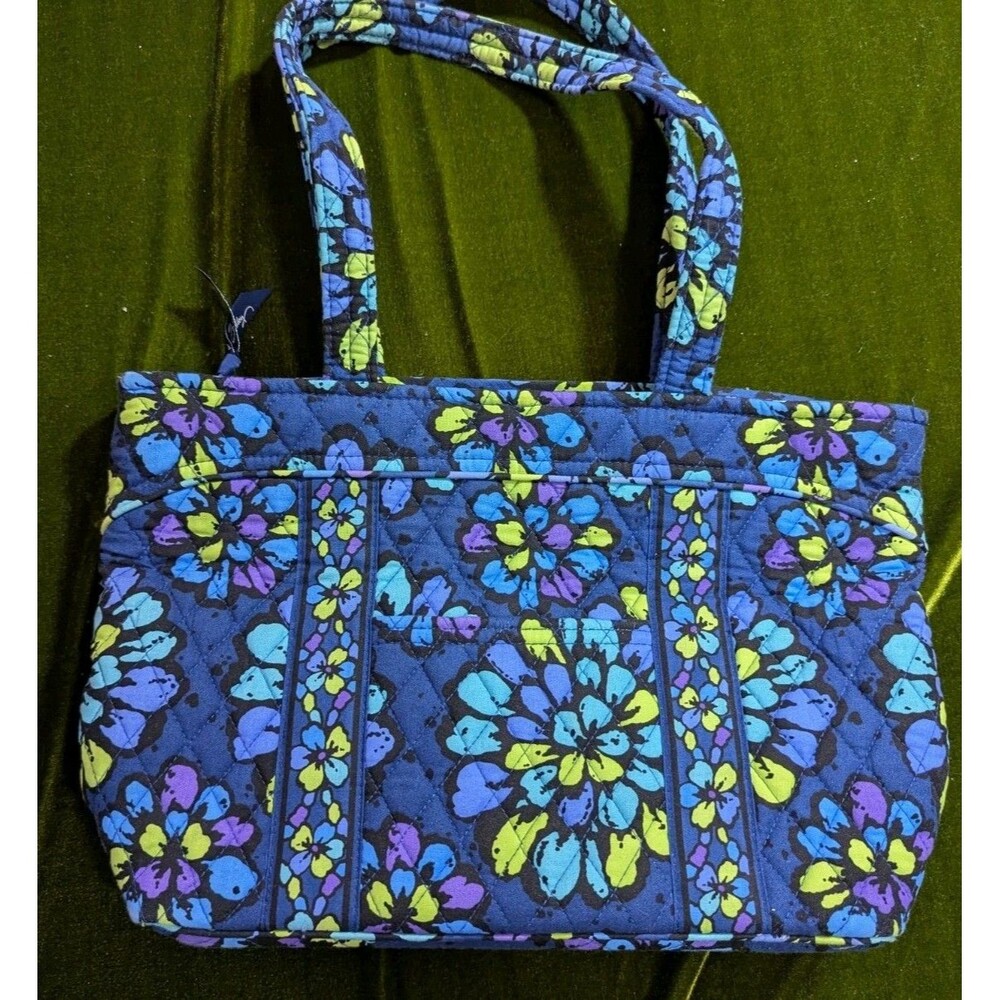 Vera Bradley Quilted Floral Handbag Tote Blue Purple Pattern VTG Bag Indigo Pop